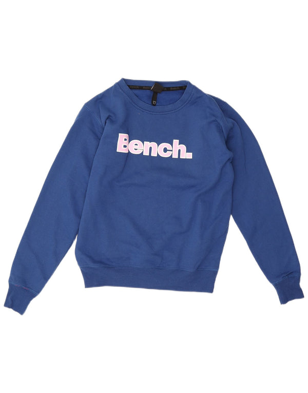 Bench Womens Graphic Sweatshirt Jumper UK 12 Medium Blue Cotton