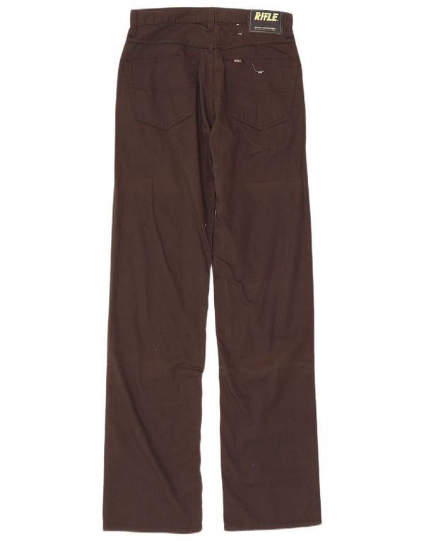 Rifle Mens Straight Casual Trousers W28 L34 Brown Cotton