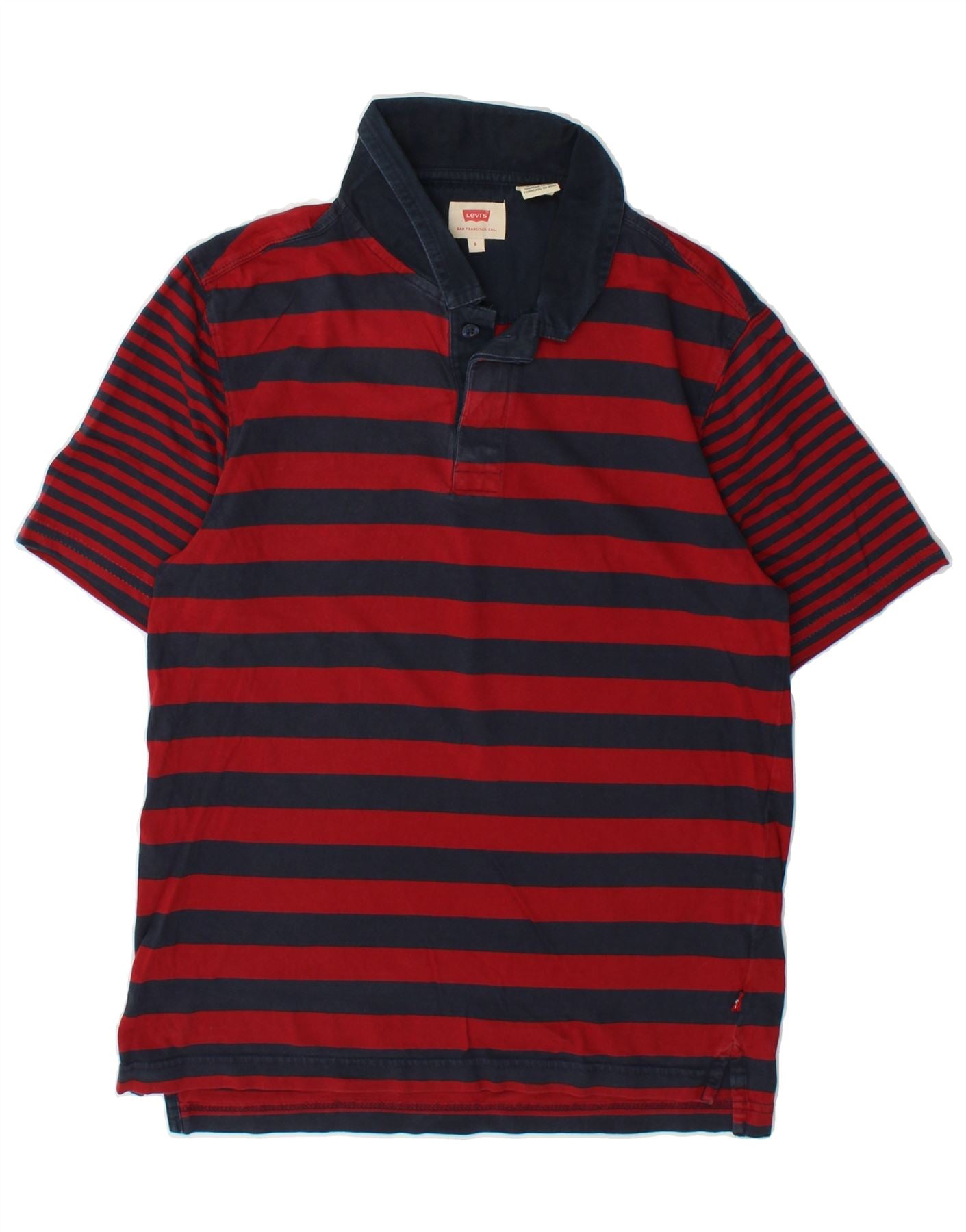 LEVI'S Mens Rugby Polo Shirt Small Red Striped Cotton Vintage