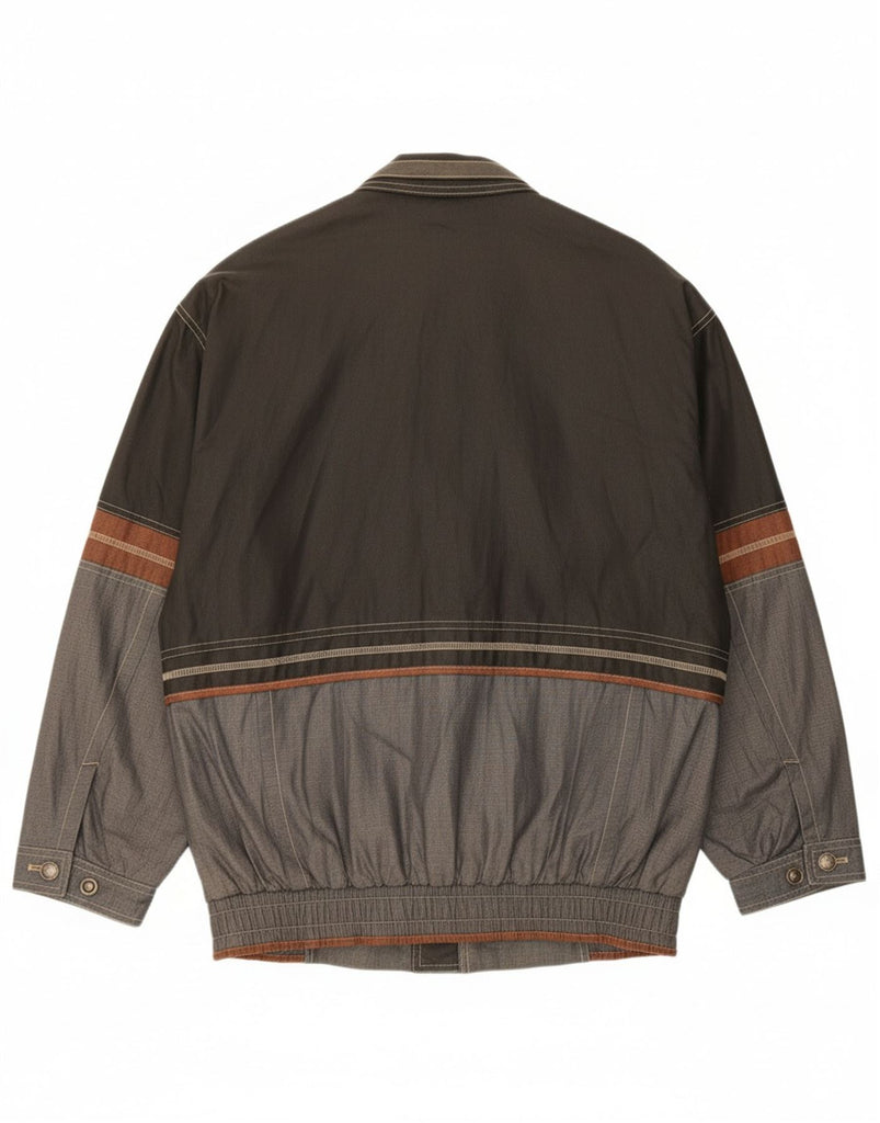 PIONEER Mens Bomber Jacket IT 48 Medium Grey Colourblock Linen Vintage Pioneer and Second-Hand Pioneer from Messina Hembry 