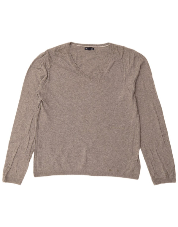 Gap Mens V-Neck Jumper Sweater Large Grey Cotton