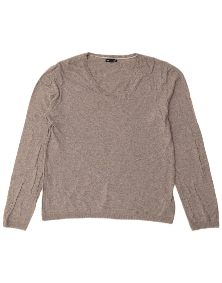 Gap Mens V-Neck Jumper Sweater Large Grey Cotton