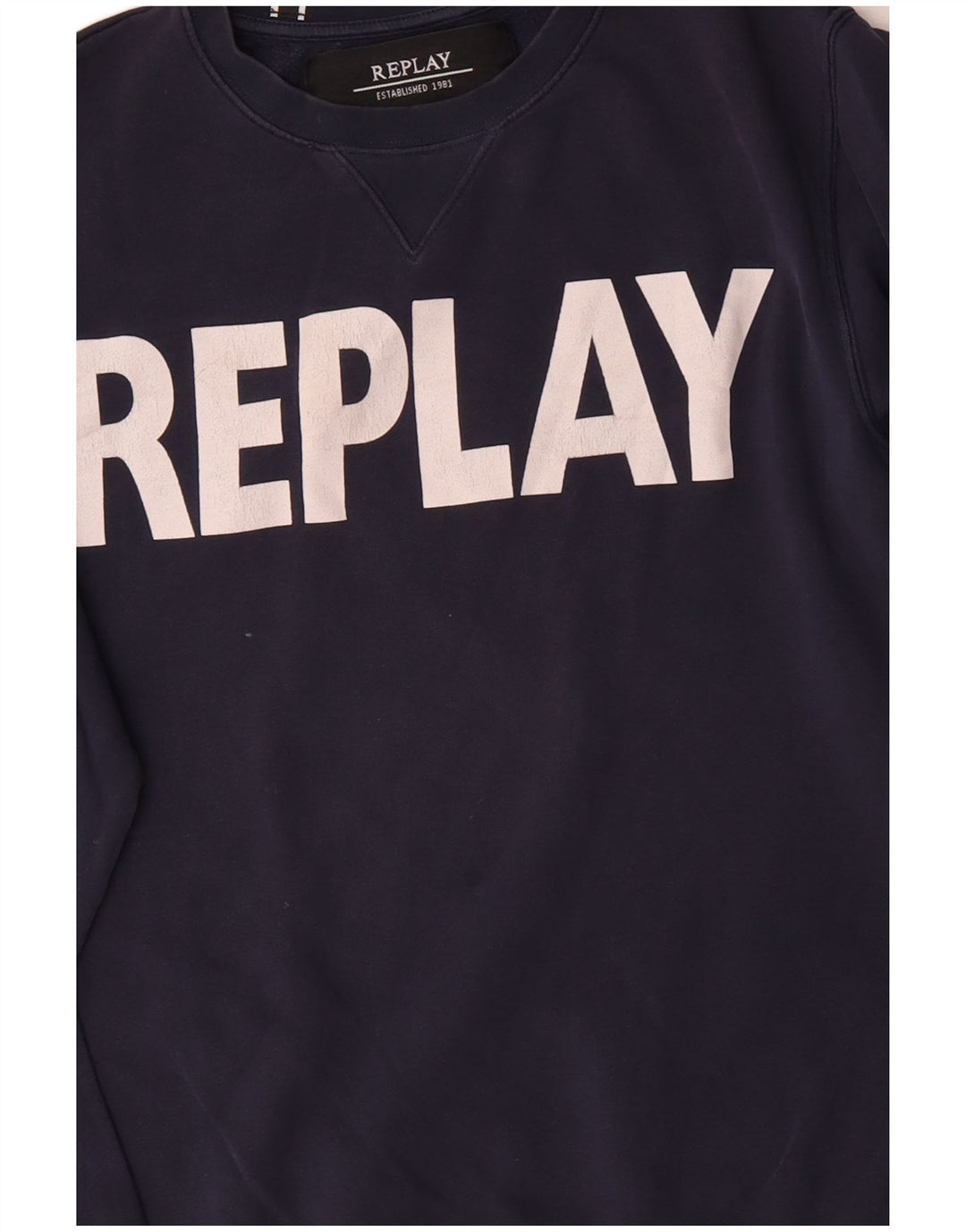 Replay Mens Graphic Sweatshirt Jumper Medium Navy Blue Cotton