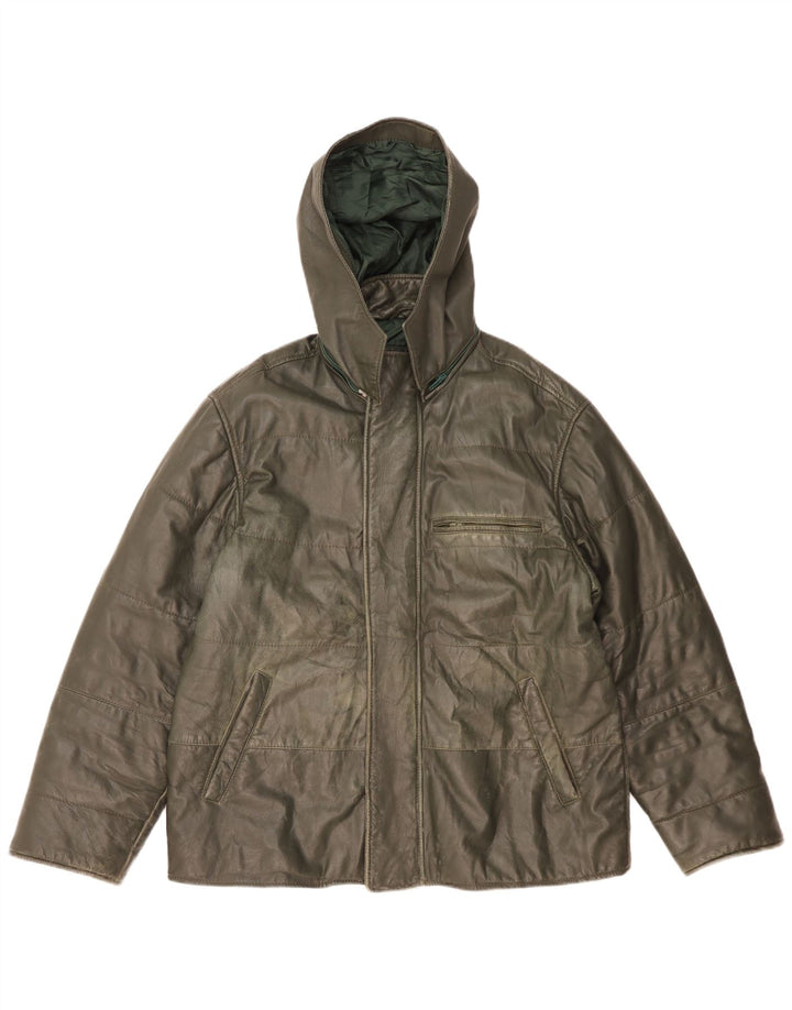 Morris  Mens Hooded Leather Jacket IT 52 XL Green Leather