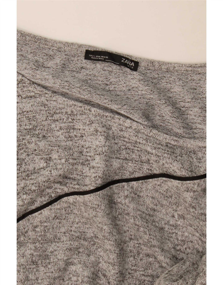 Zara Womens Oversized Top 3/4 Sleeve UK 16 Large Grey Flecked