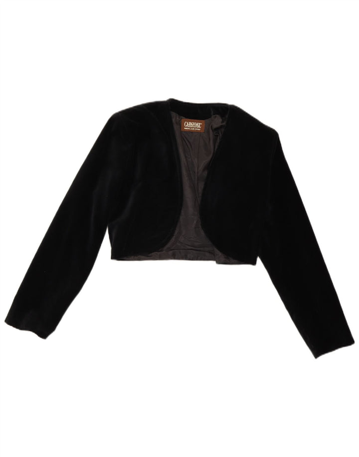 Vintage Womens Velvet Open Bolero Jacket UK 14 Medium Black Polyester