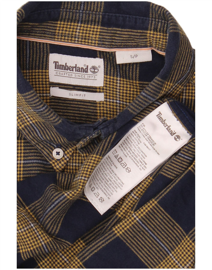 TIMBERLAND Mens Slim Fit Flannel Shirt Small Navy Blue Check Cotton