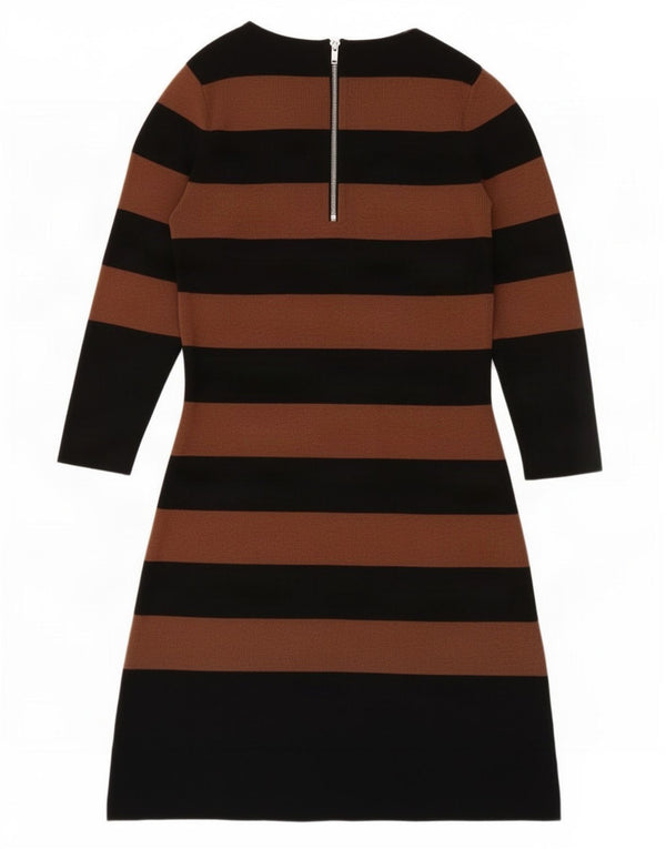 Hobbs Womens 3/4 Sleeve Jumper Dress UK 8 Small Brown Striped Viscose