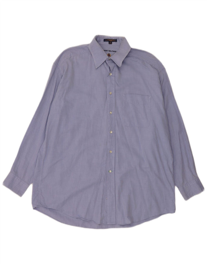 Tommy Hilfiger Mens Shirt Size 16 Large Blue Herringbone Cotton