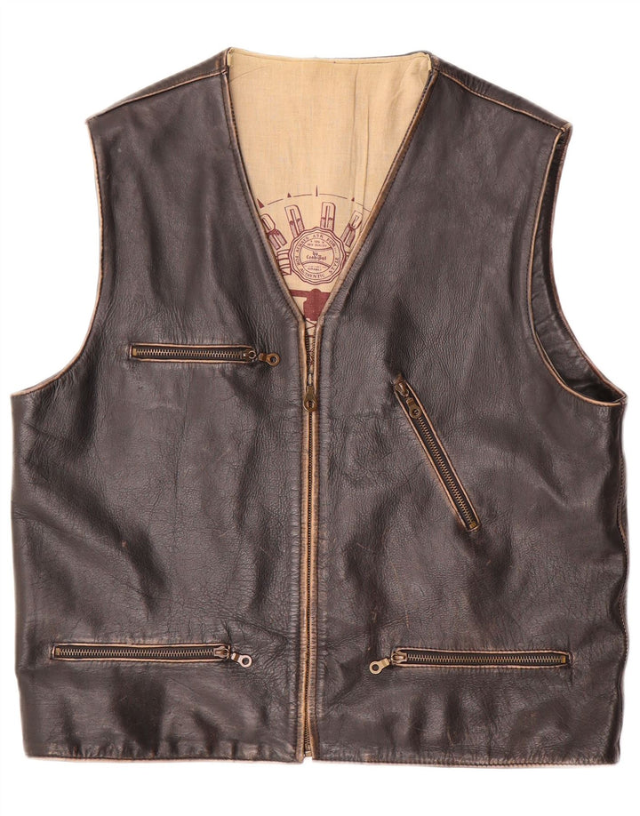 Conbipel Mens Leather Gilet UK 40 Large Brown Leather