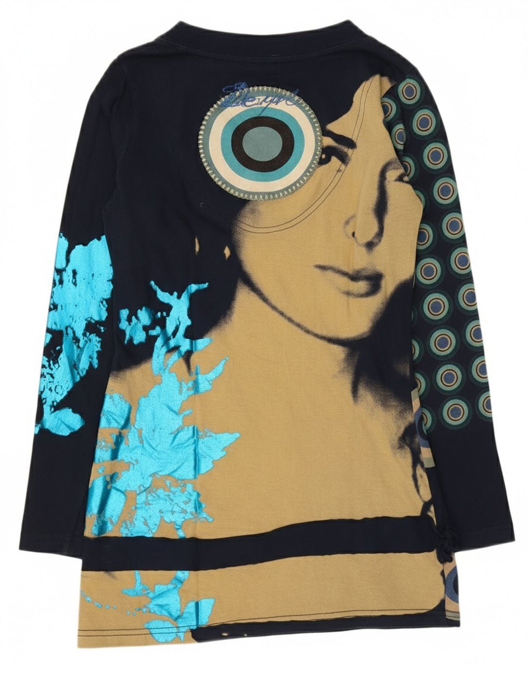 Desigual Womens Graphic Top Long Sleeve UK 10 Small Navy Blue