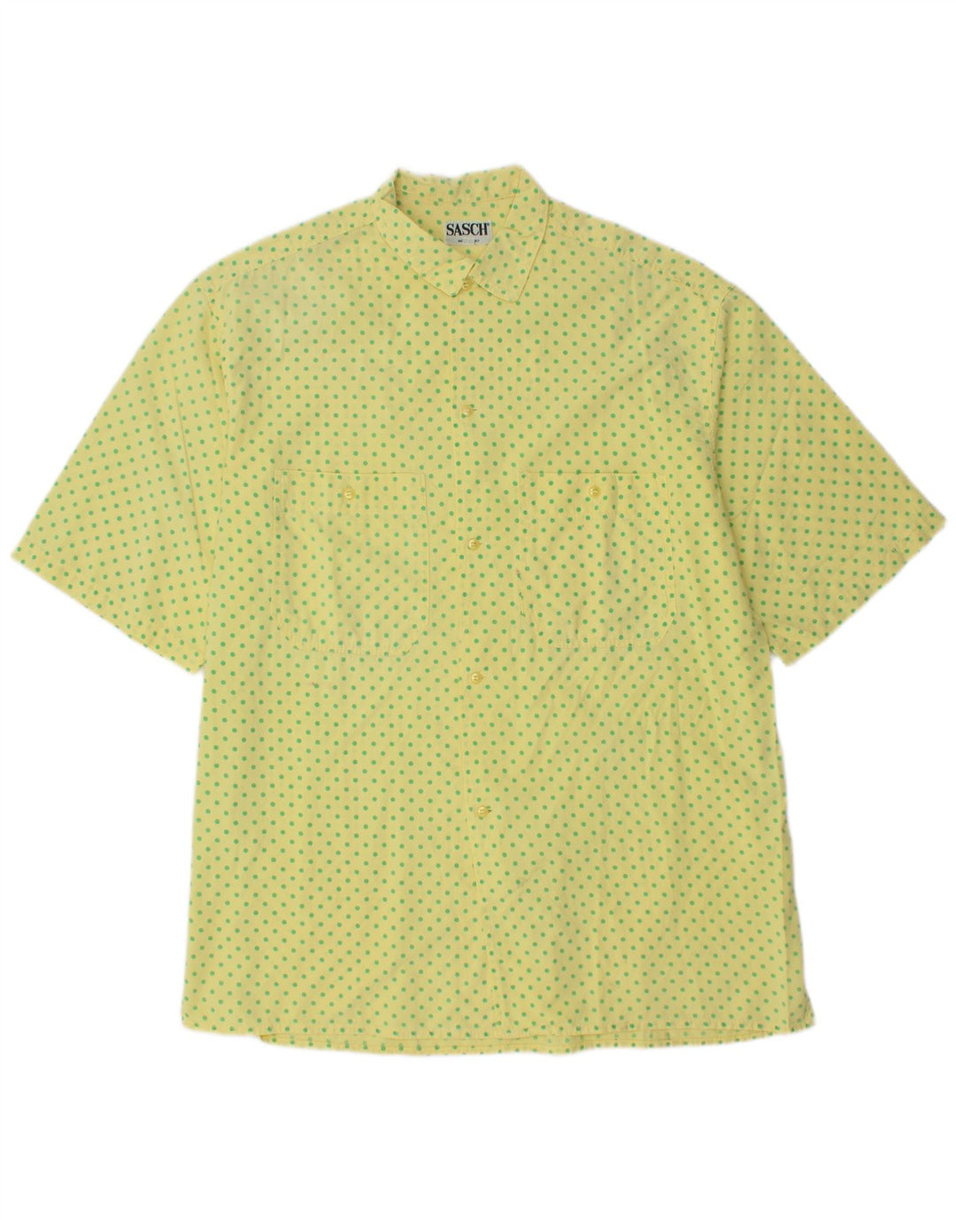 SASCH Mens Short Sleeve Shirt Large Yellow Polka Dot Cotton