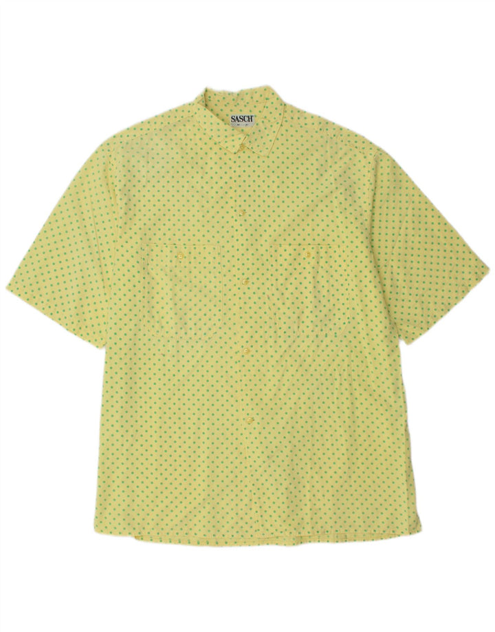 SASCH Mens Short Sleeve Shirt Large Yellow Polka Dot Cotton