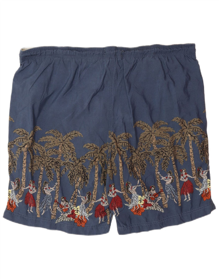 Izod Mens Graphic Swimming Shorts Medium Navy Blue Floral Nylon Hawaiian