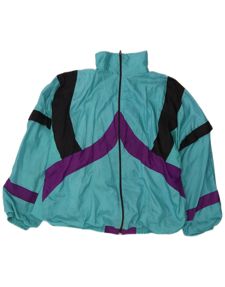 VINTAGE Mens Loose Fit Tracksuit Top Jacket Large Turquoise Colourblock