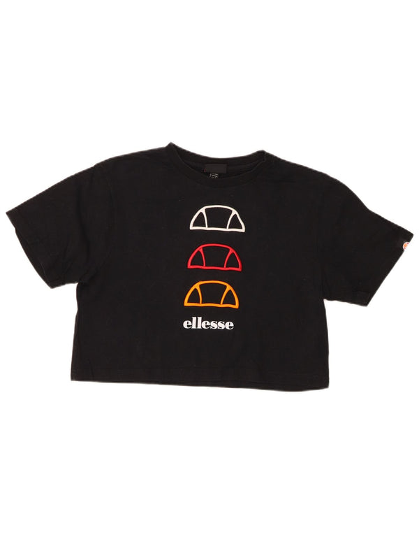 Ellesse Womens Crop Graphic T-Shirt Top UK 8 Small Black Cotton