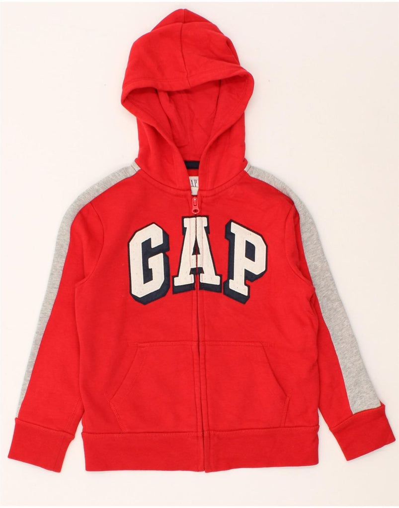 GAP Boys Graphic Zip Hoodie Sweater 6-7 Years Small Red Colourblock Cotton Vintage Gap and Second-Hand Gap from Messina Hembry 