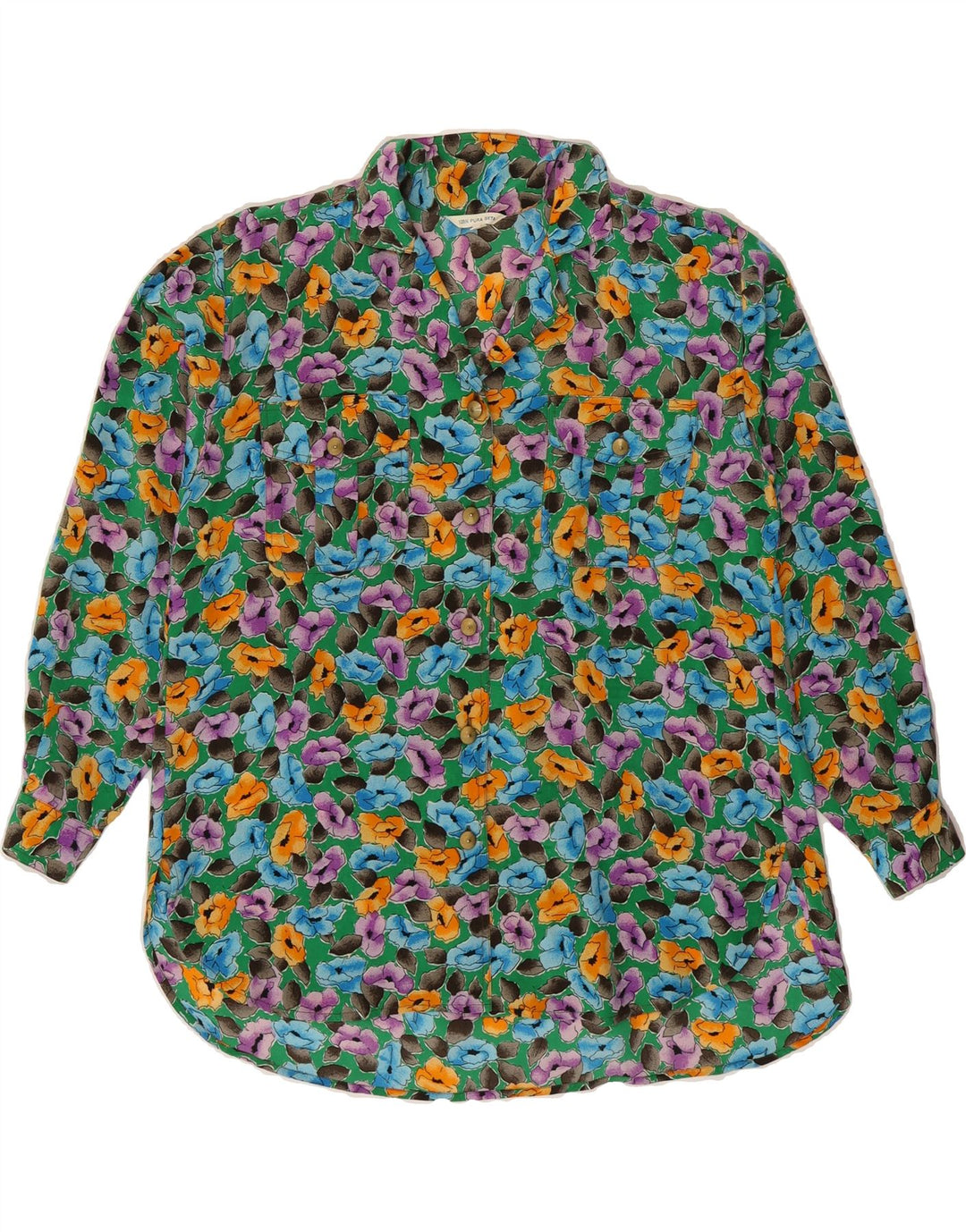 VINTAGE Womens Shirt Blouse EU 36 Small Multicoloured Floral Silk