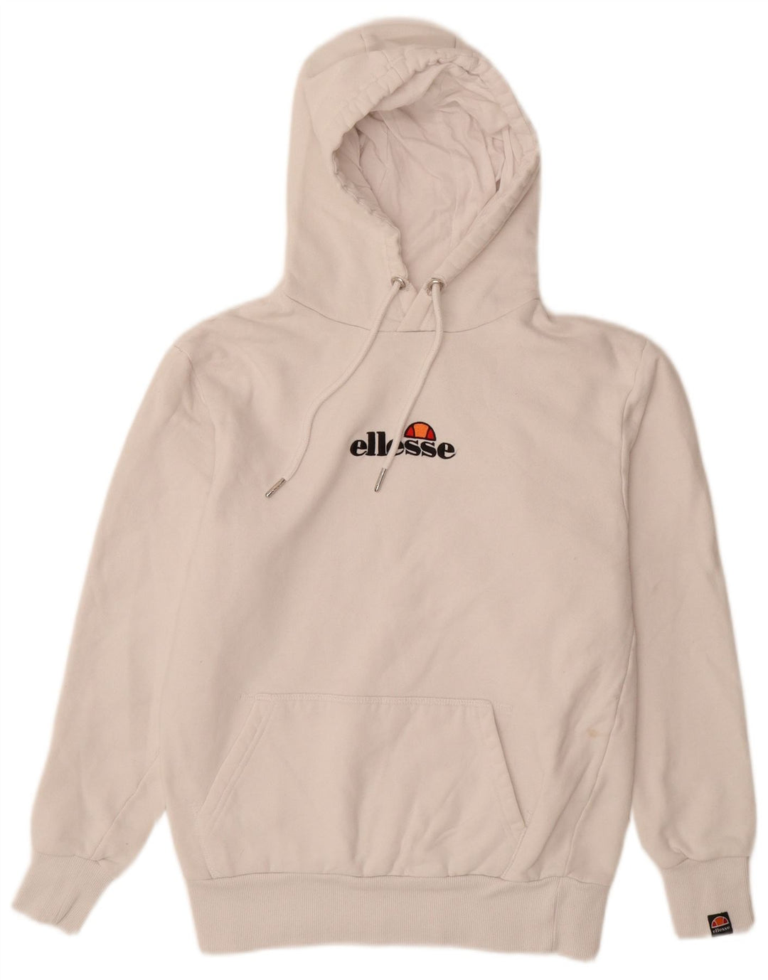 ELLESSE Mens Graphic Hoodie Jumper Small Off White Cotton