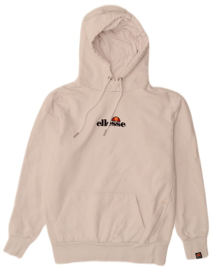 ELLESSE Mens Graphic Hoodie Jumper Small Off White Cotton