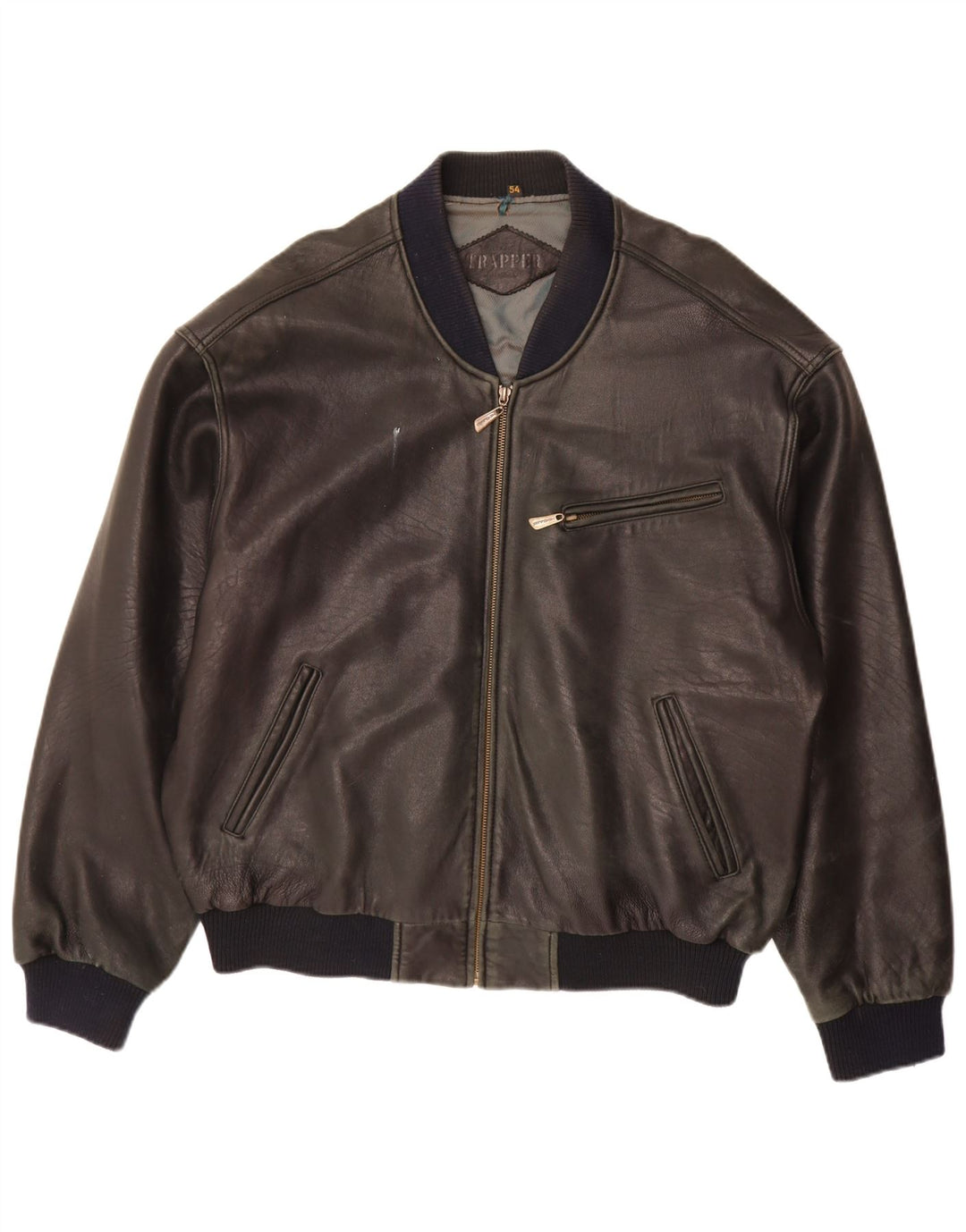 Trapper Mens Leather Jacket IT 54 2XL Black