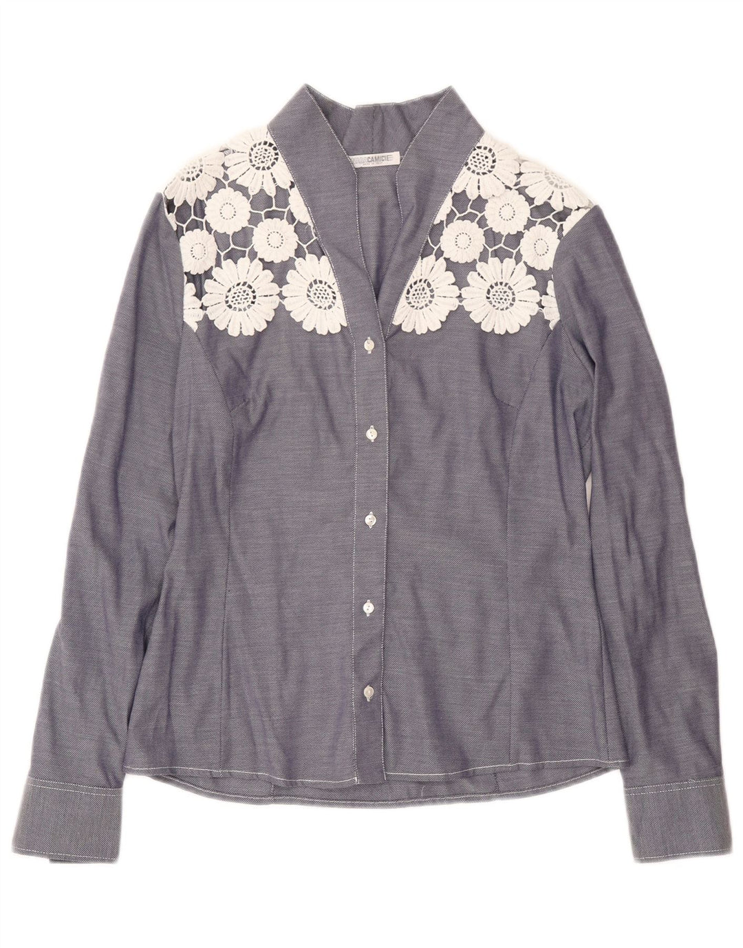 Naracamicie Womens Shirt Blouse UK 12 Medium Navy Blue Floral Cotton