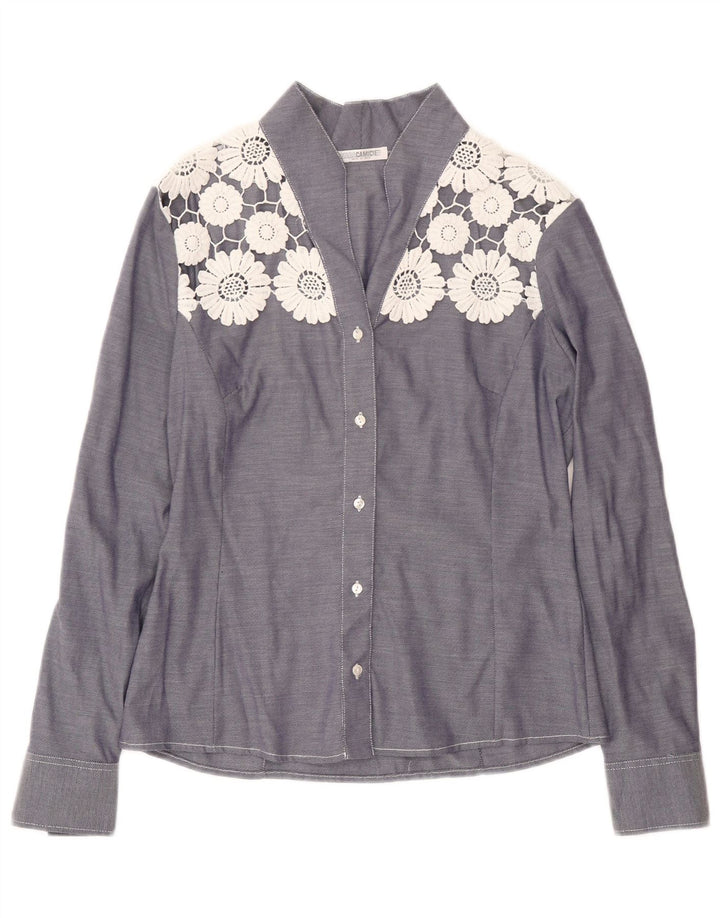 Naracamicie Womens Shirt Blouse UK 12 Medium Navy Blue Floral Cotton