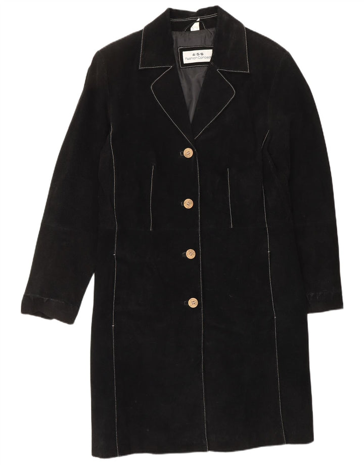 VINTAGE Womens Suede Overcoat UK 12 Medium Black Leather