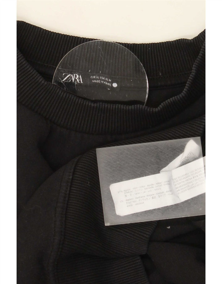 Zara Mens Short Sleeve Sweatshirt Jumper XL Black Cotton