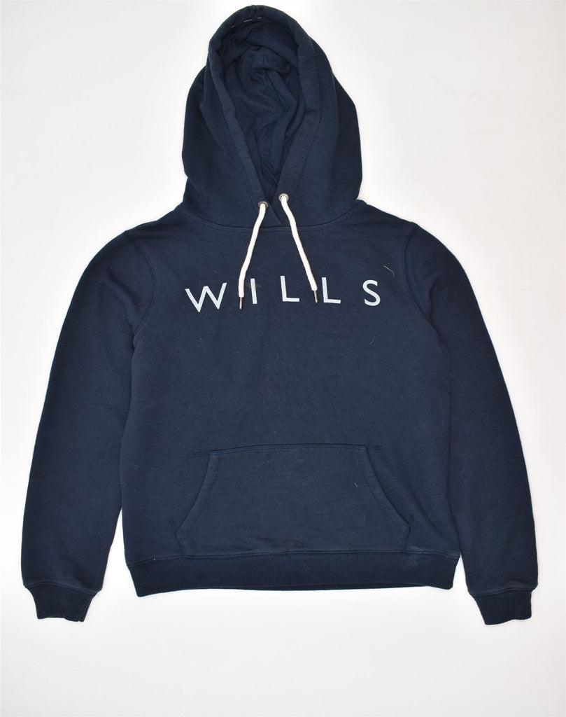 JACK WILLS Womens Graphic Hoodie Jumper UK 10 Small Navy Blue Cotton | Vintage | Thrift | Second-Hand | Used Clothing | Messina Hembry 