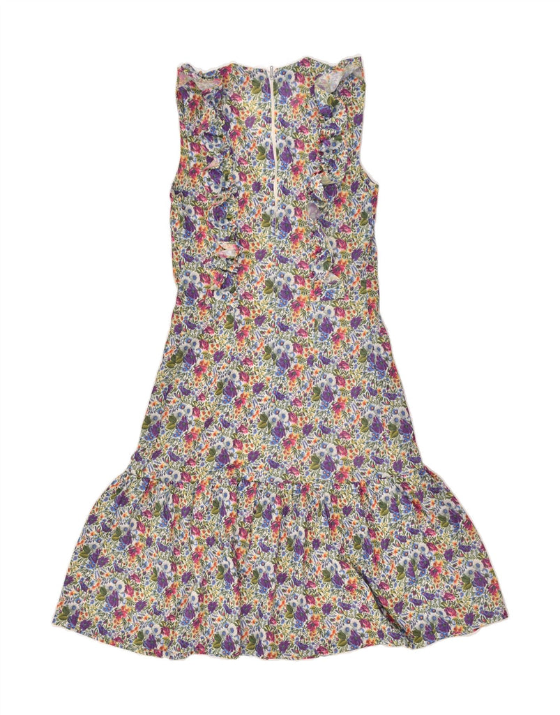 VINTAGE Womens Sleeveless Drop Waist Dress UK 8 Small Blue Floral Vintage Vintage and Second-Hand Vintage from Messina Hembry 