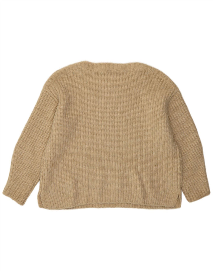 Zara Womens Oversized Boat Neck Jumper Sweater UK 14 Medium Beige Polyester