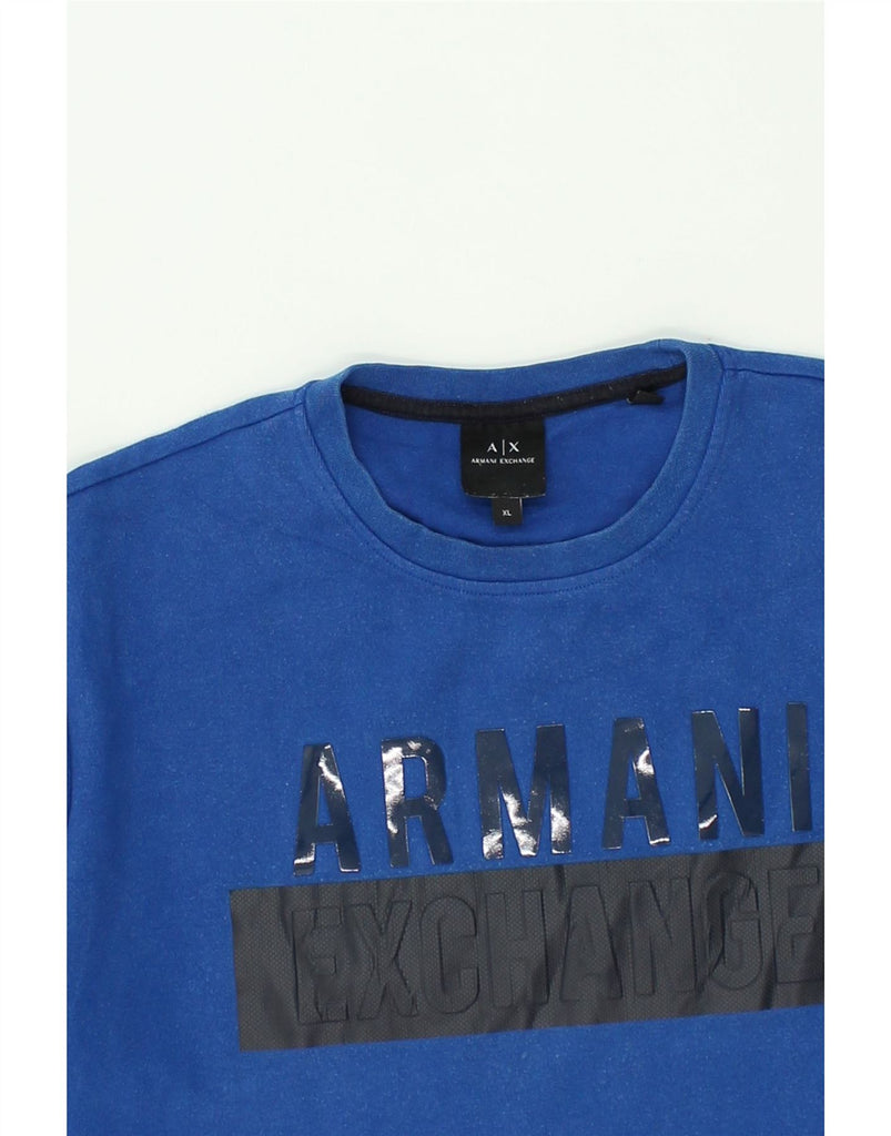 ARMANI Mens Graphic Sweatshirt Jumper XL Blue Cotton | Vintage Armani | Thrift | Second-Hand Armani | Used Clothing | Messina Hembry 