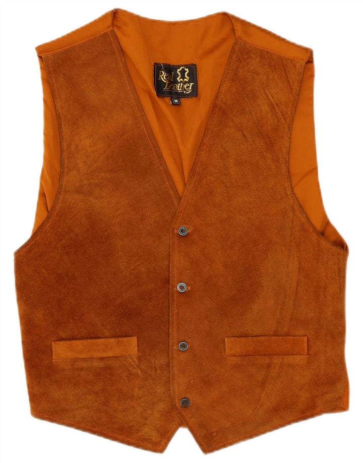 Vintage Mens Suede Waistcoat Medium Brown Leather