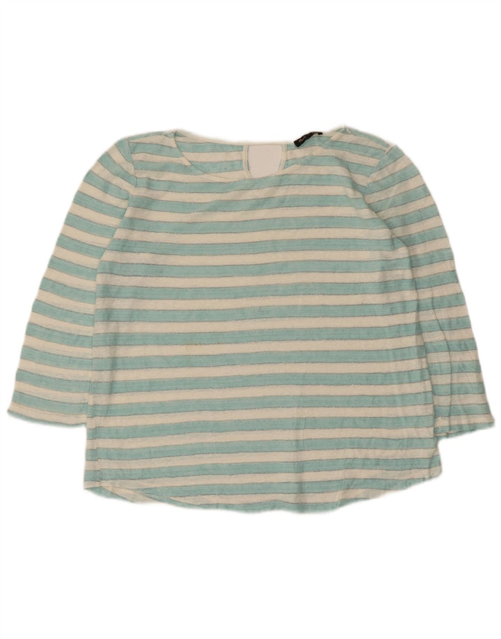 Massimo Dutti Womens Oversized Top 3/4 Sleeve UK 10 Small Blue Striped