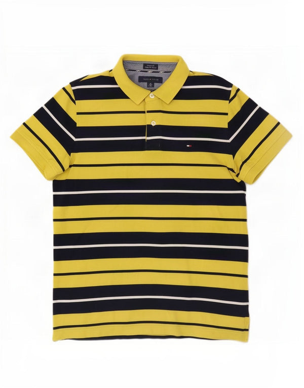 Tommy Hilfiger Mens Custom Fit Polo Shirt Medium Yellow Striped Cotton