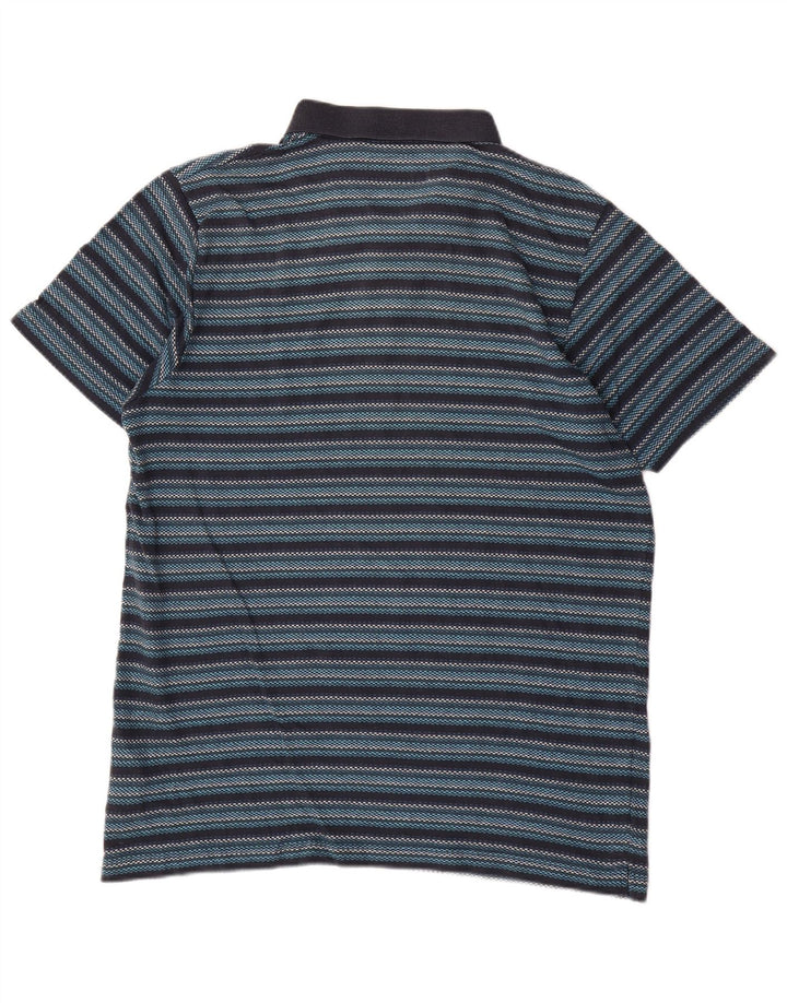 Billabong Mens Polo Shirt Large Navy Blue Striped Cotton