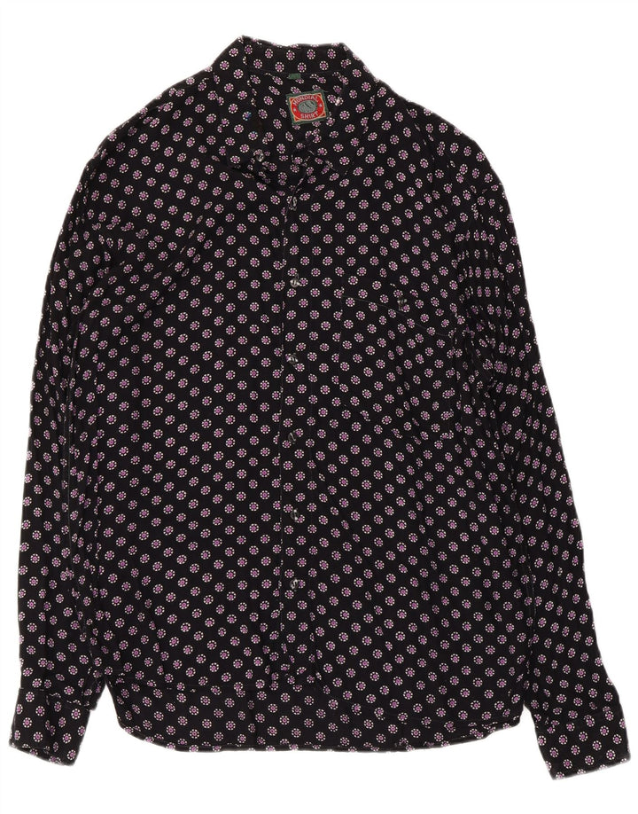 VINTAGE Mens Shirt XL Black Floral Viscose