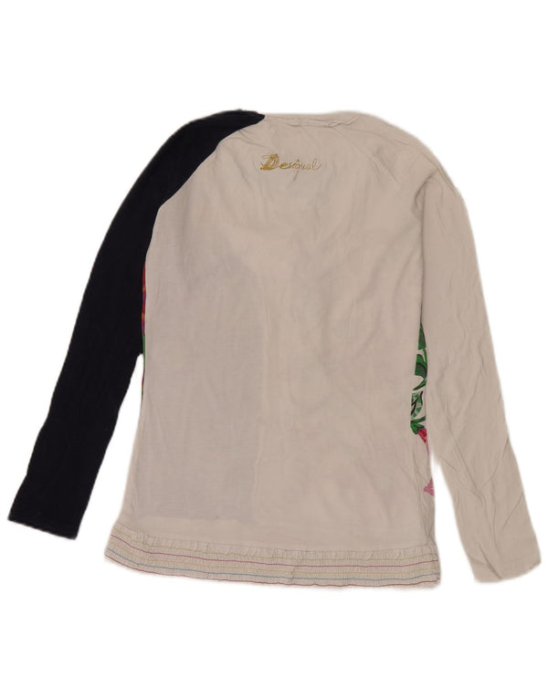 Desigual Womens Graphic Top Long Sleeve UK 12 Medium White Floral