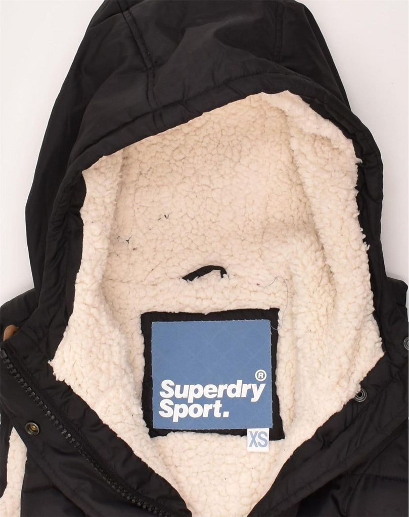 SUPERDRY Womens Sherpa Hooded Padded Gilet UK 6 XS Black Polyester | Vintage Superdry | Thrift | Second-Hand Superdry | Used Clothing | Messina Hembry 