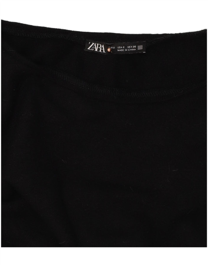Zara Womens Crop Top Long Sleeve UK 10 Small Black