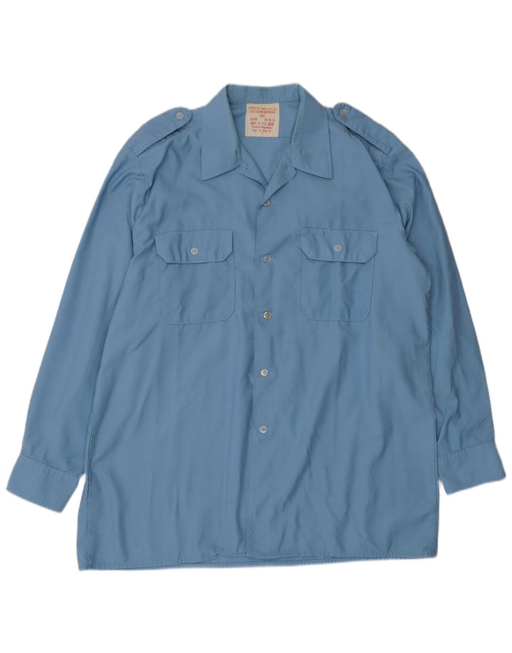 Vintage Mens Military Shirt Size 43/44 Large Blue Polyester