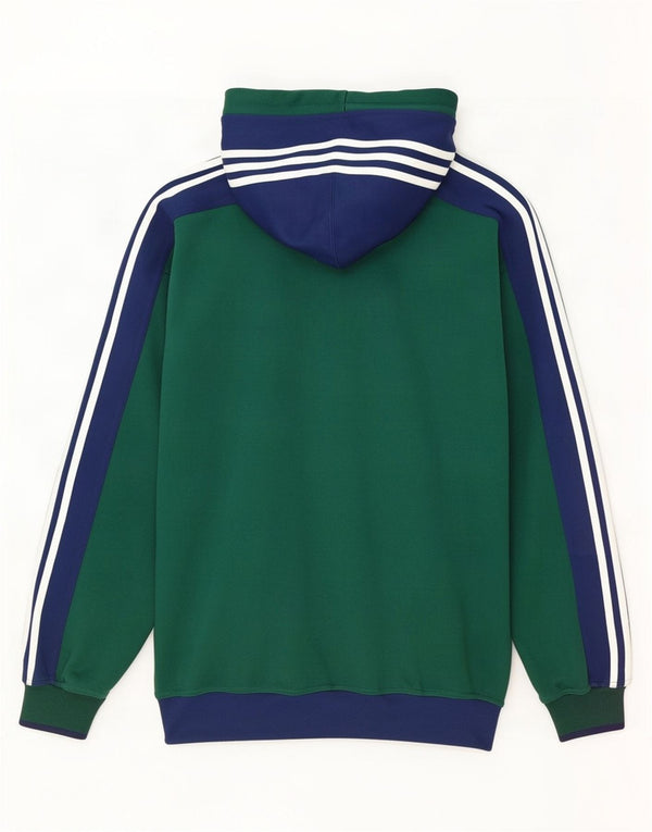Adidas Mens Zip Hoodie Sweater UK 42/44 Large Green Colourblock Polyester