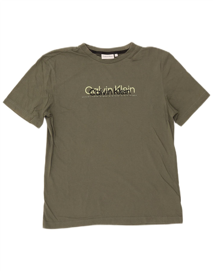 Calvin Klein Mens Graphic T-Shirt Top Medium Khaki Cotton