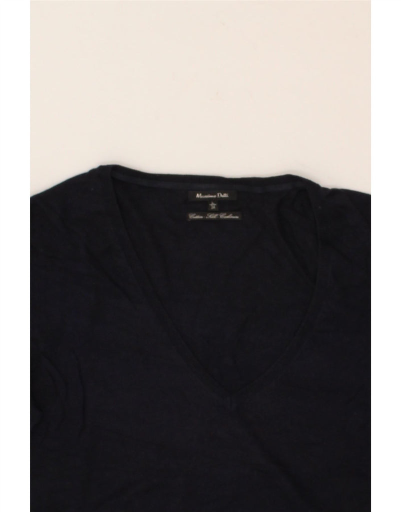 MASSIMO DUTTI Womens V-Neck Jumper Sweater UK 14 Large Navy Blue Cotton Vintage Massimo Dutti and Second-Hand Massimo Dutti from Messina Hembry 