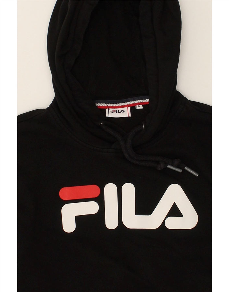 FILA Mens Graphic Hoodie Jumper Small Black Cotton | Vintage Fila | Thrift | Second-Hand Fila | Used Clothing | Messina Hembry 