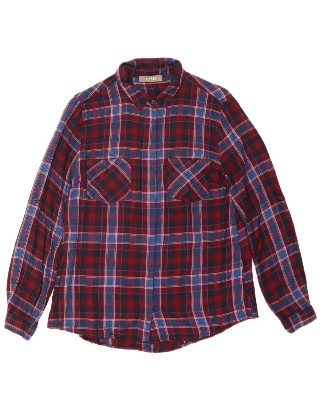 Oasis Womens Flannel Shirt UK 10 Small Red Plaid Viscose