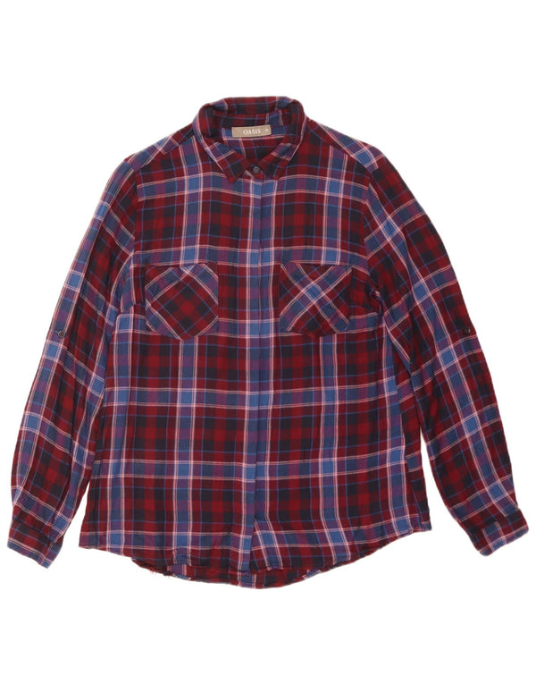 Oasis Womens Flannel Shirt UK 10 Small Red Plaid Viscose