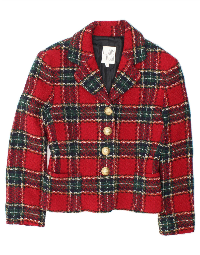 L'ALTRA MODA Womens 4 Button Blazer Jacket EU 40 Medium Red Check Vintage L'altra Moda and Second-Hand L'altra Moda from Messina Hembry 