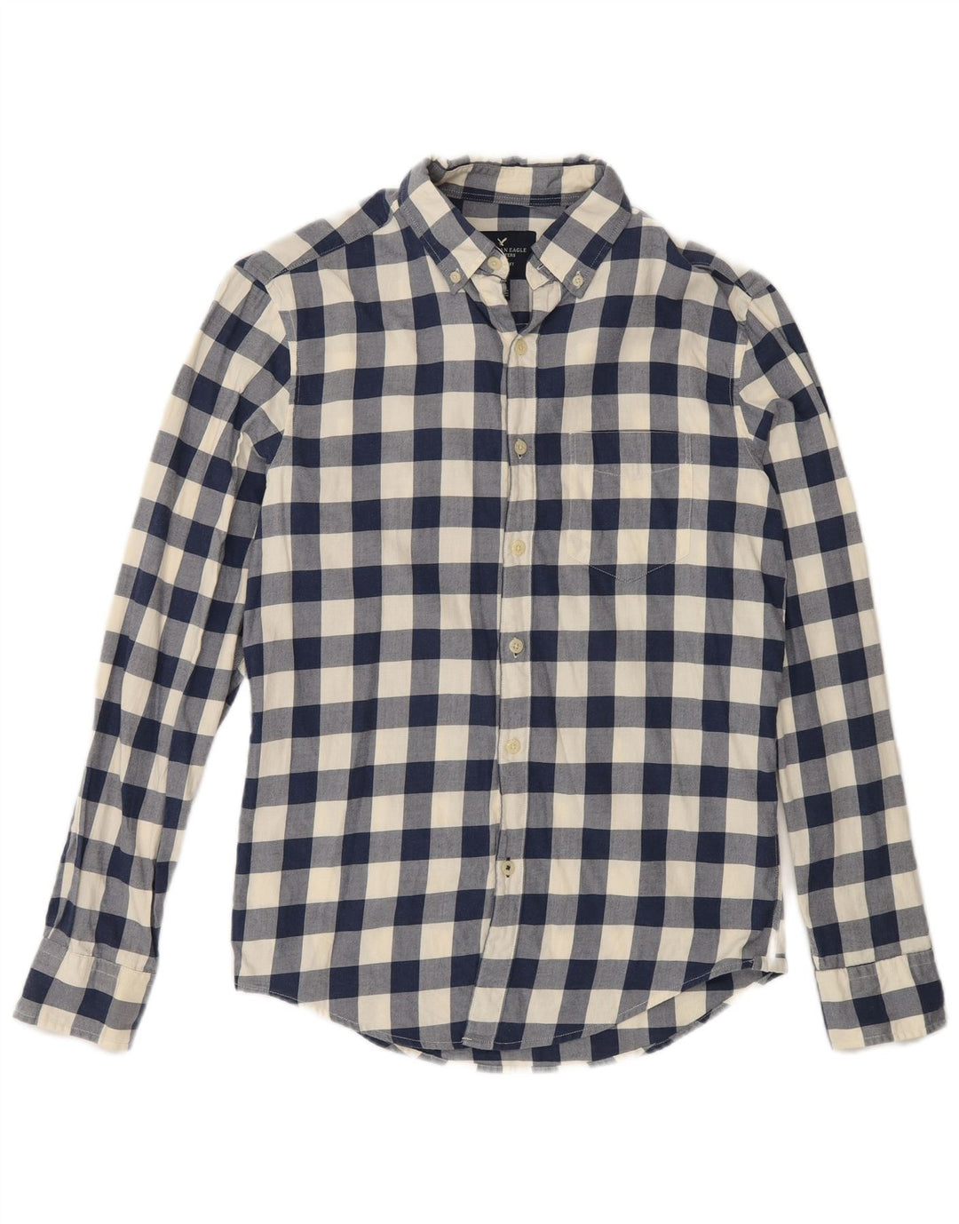 American Eagle Mens Classic Fit Shirt XS Navy Blue Gingham Cotton